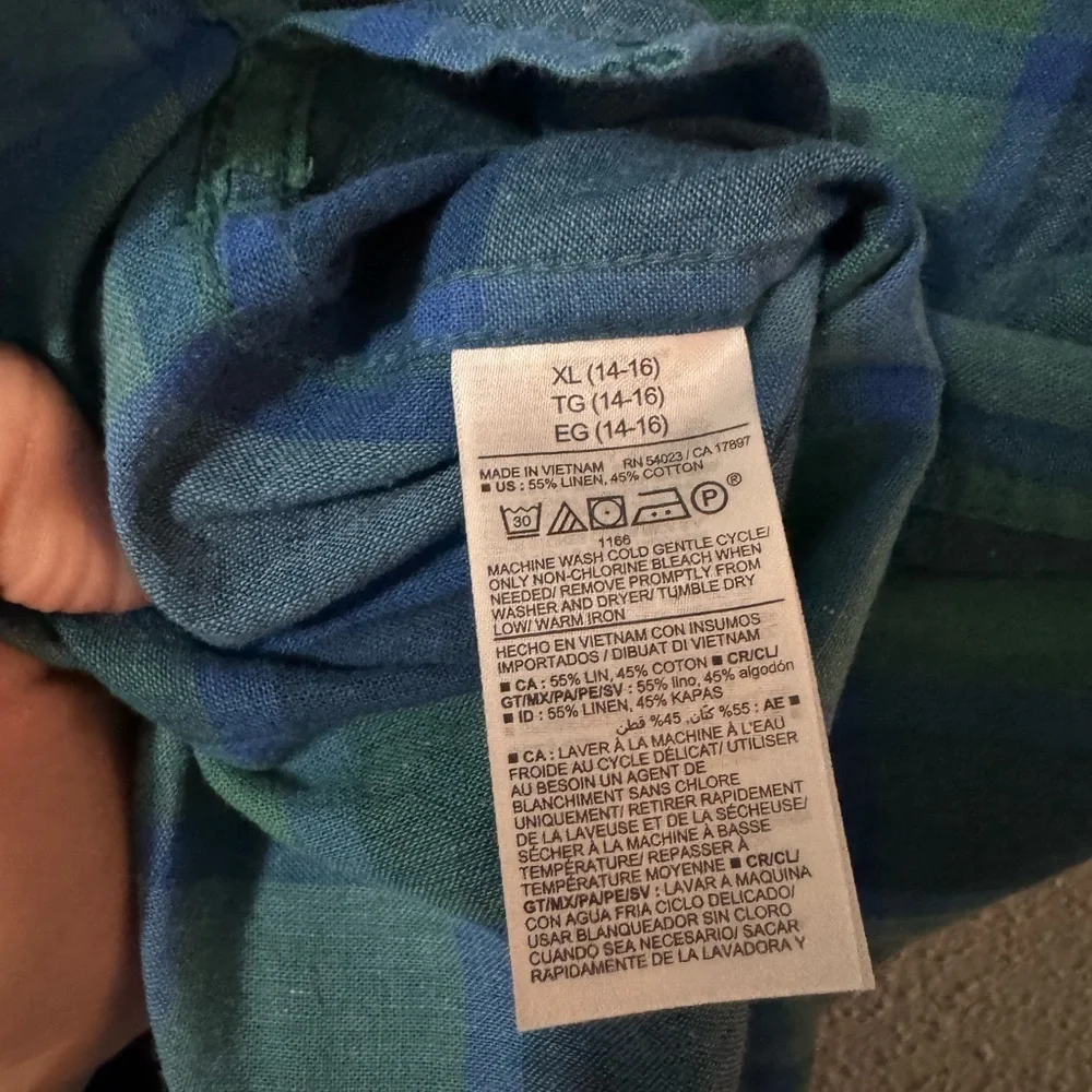 Old Navy Youth Casual Plaid Shirt in Blue and Green